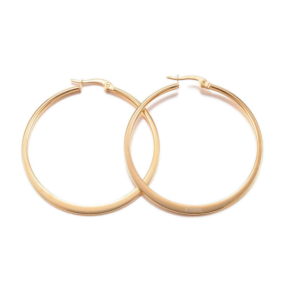 Stainless Steel Hoop Earrings Ring Stainless Steel Color 1.8" Pin 1x0.8mm P579