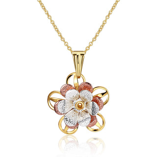 Yellow Rose Gold Plated Necklace Pendant Flower Drop 19 Inches 1MM Lobster B283
