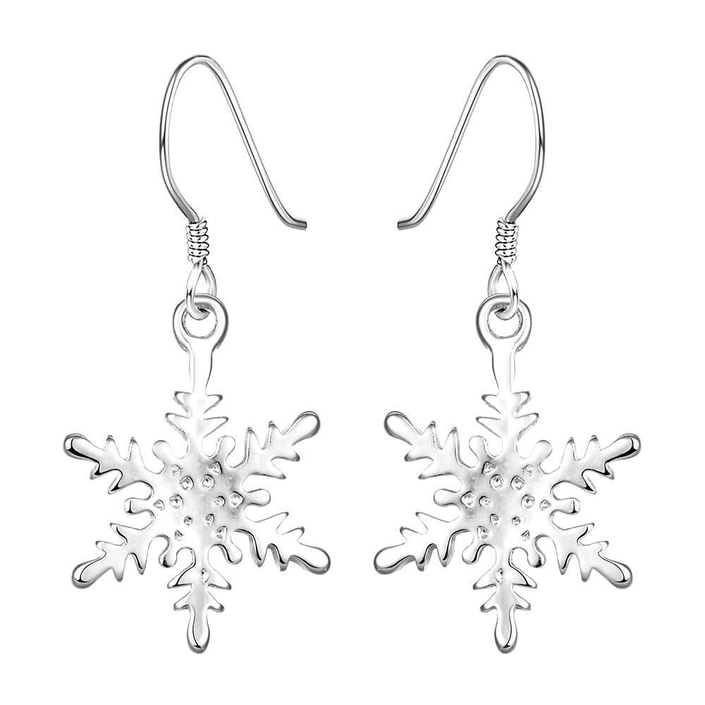 Sterling Silver Plated Chandelier Snowflake Hoop Pierced Earrings L156
