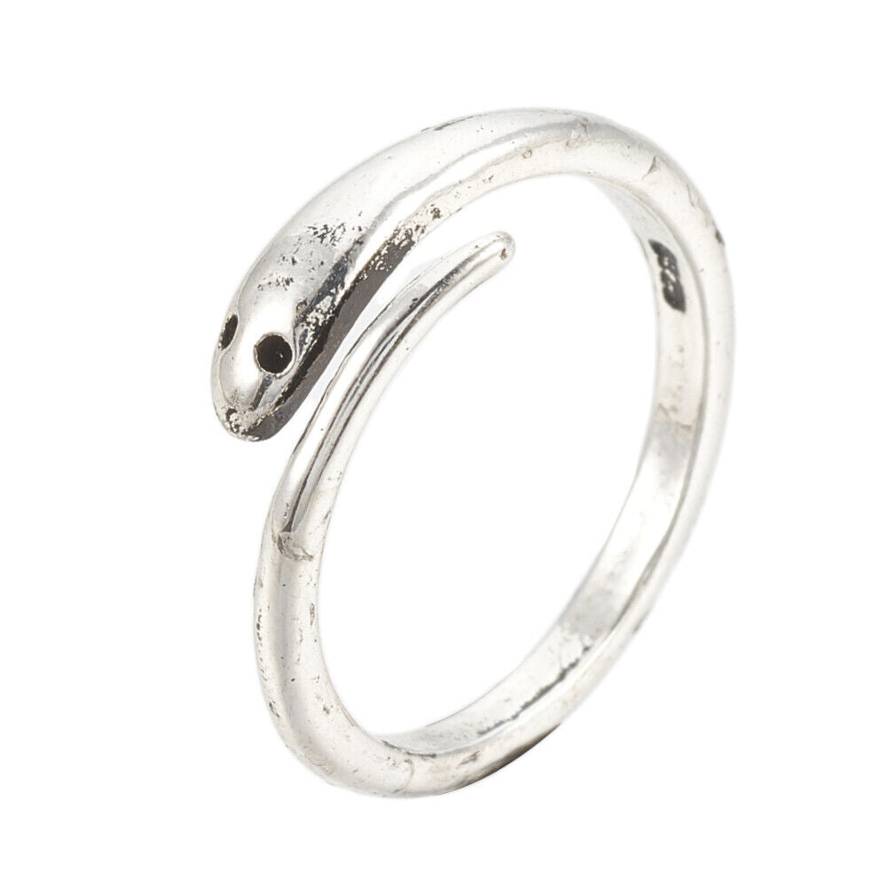 Adjustable Alloy Finger Ring Snake Antique Silver Size 6 Adjustable 16mm P394