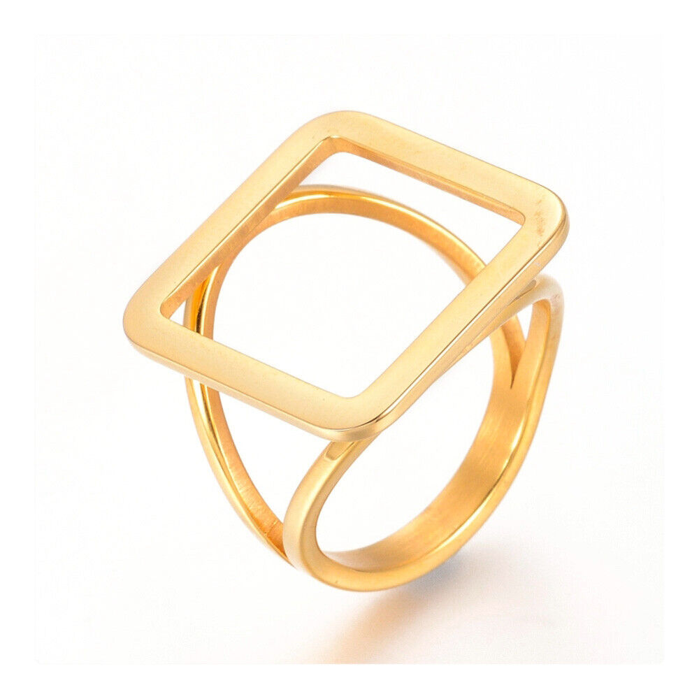 304 Stainless Steel Finger Rings Square Gold Size 7 17mm A24