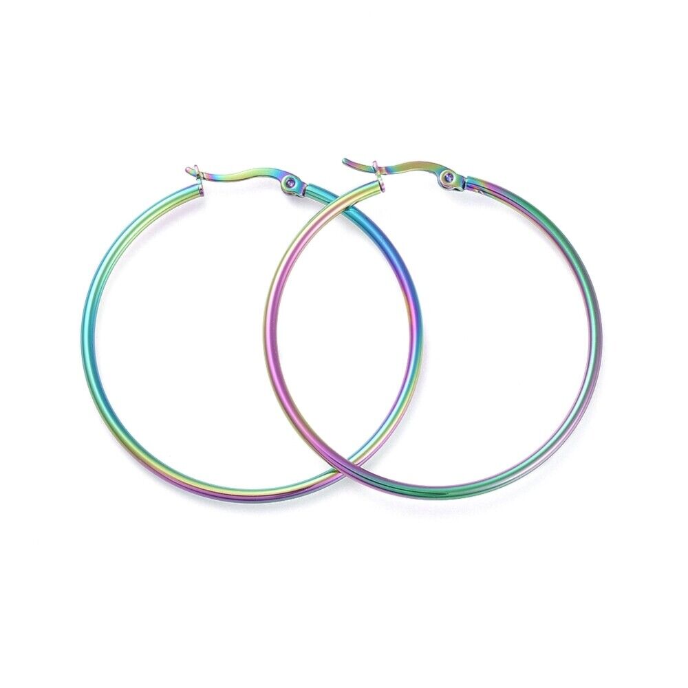 304 Stainless Steel Hoop Earrings Ring Multi-color 46~46.5x2mm pin 0.6x1mm P335