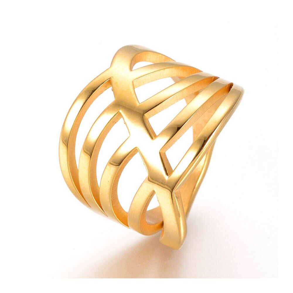 304 Stainless Steel Finger Rings Gold Size 7 17mm A18