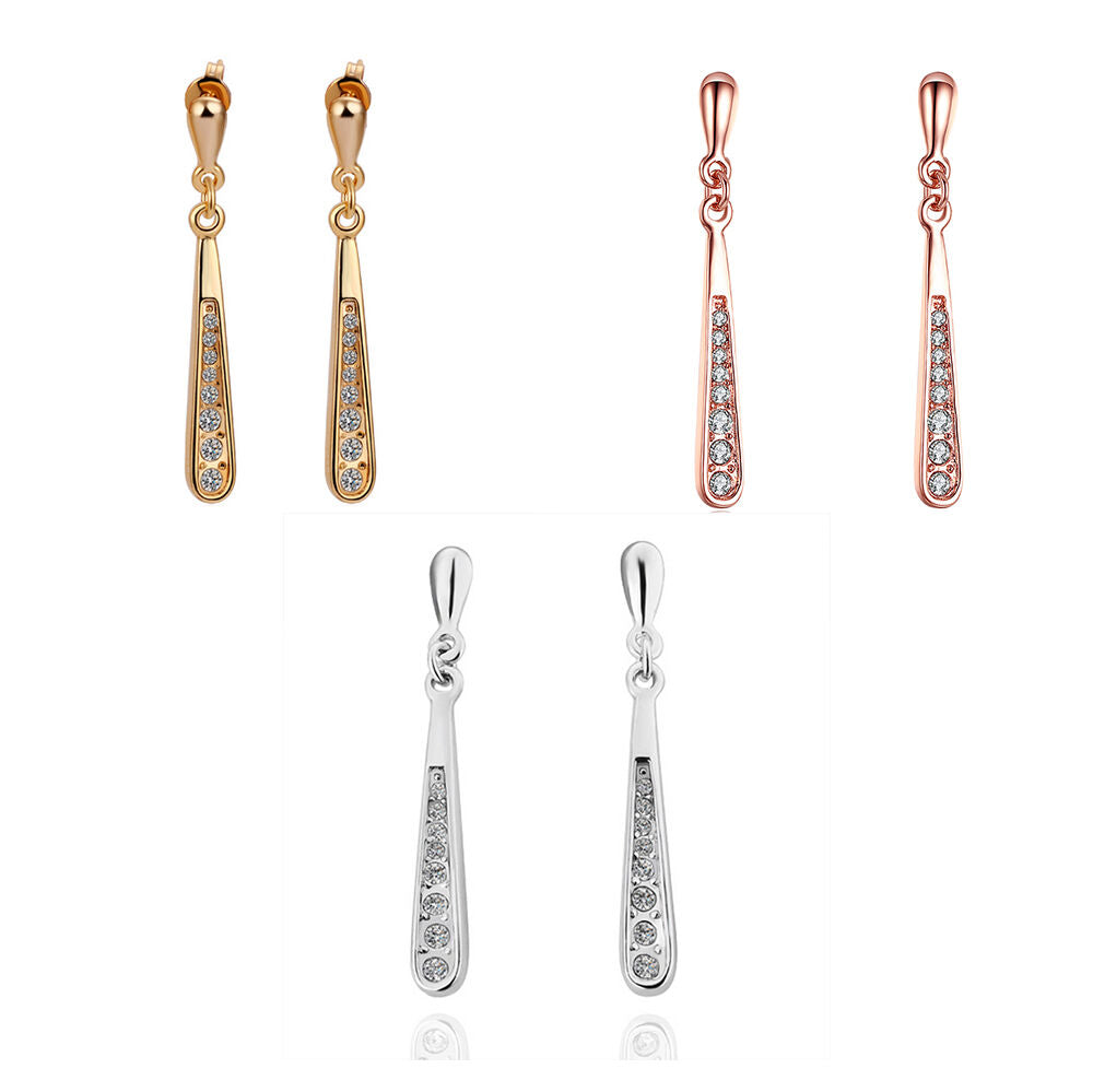 White /Rose Gold Platinum Plated Earrings AAA Zirconia Push Back .2" L273