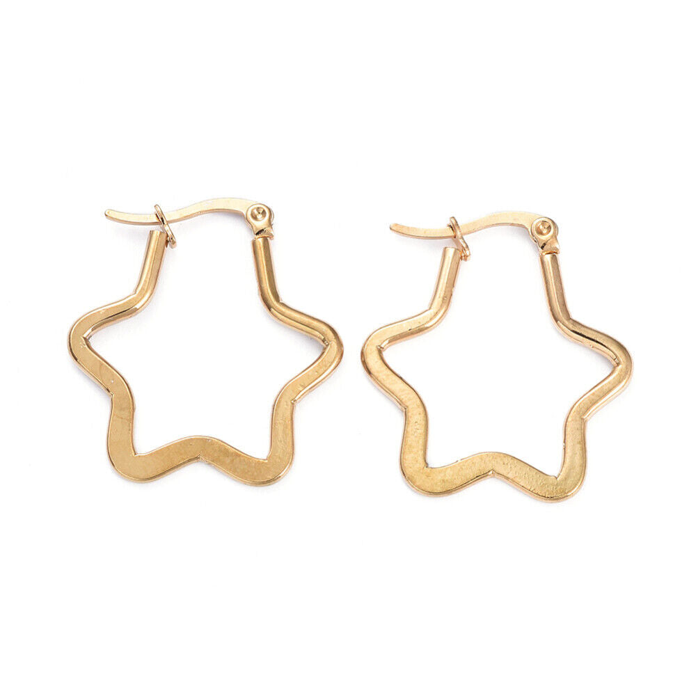 Stainless Steel Hoop Earrings Stainless Steel Star 29.5x26.5x1.5mm 1x0.7mm Z407