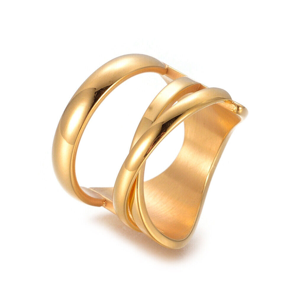 304 Stainless Steel Finger Rings Wide Band Hollow Rings Gold Size 7 17mm Z710