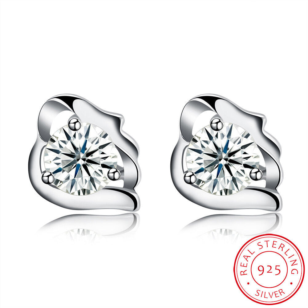 Sterling Silver Earrings Stud AAA Zirconia Push Back Clasp L738