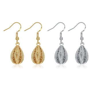 Yellow Gold Platinum Plated Earrings Drop Dangle Fish Hook Clasp L640