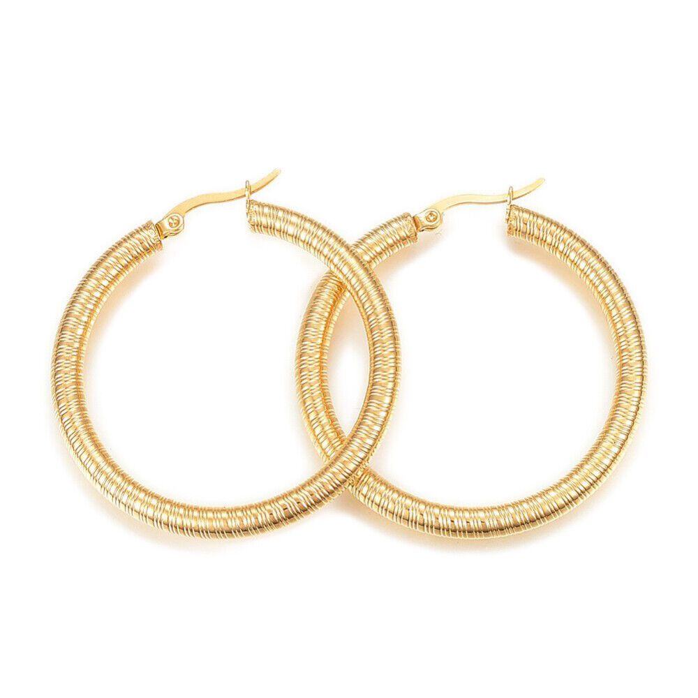 304 Stainless Steel Hoop Earrings Gold 44x43x4mm Pin 1x0.8mm P582