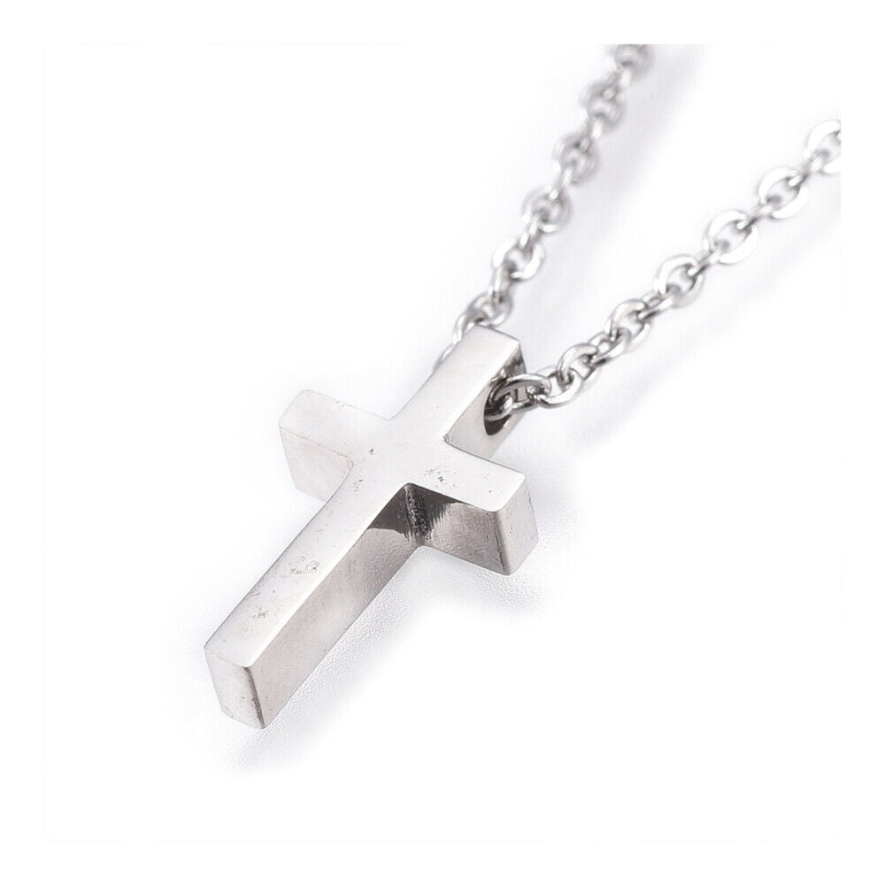 Stainless Steel Pendant Necklace Chain Cross Silver 17" Pendant: 15x8x3mm A206