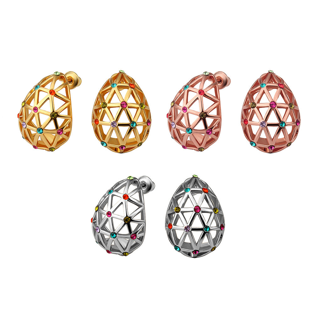 Rose Gold Platinum Plated Earrings Stud AAA Zirconia Push Back .56" L312