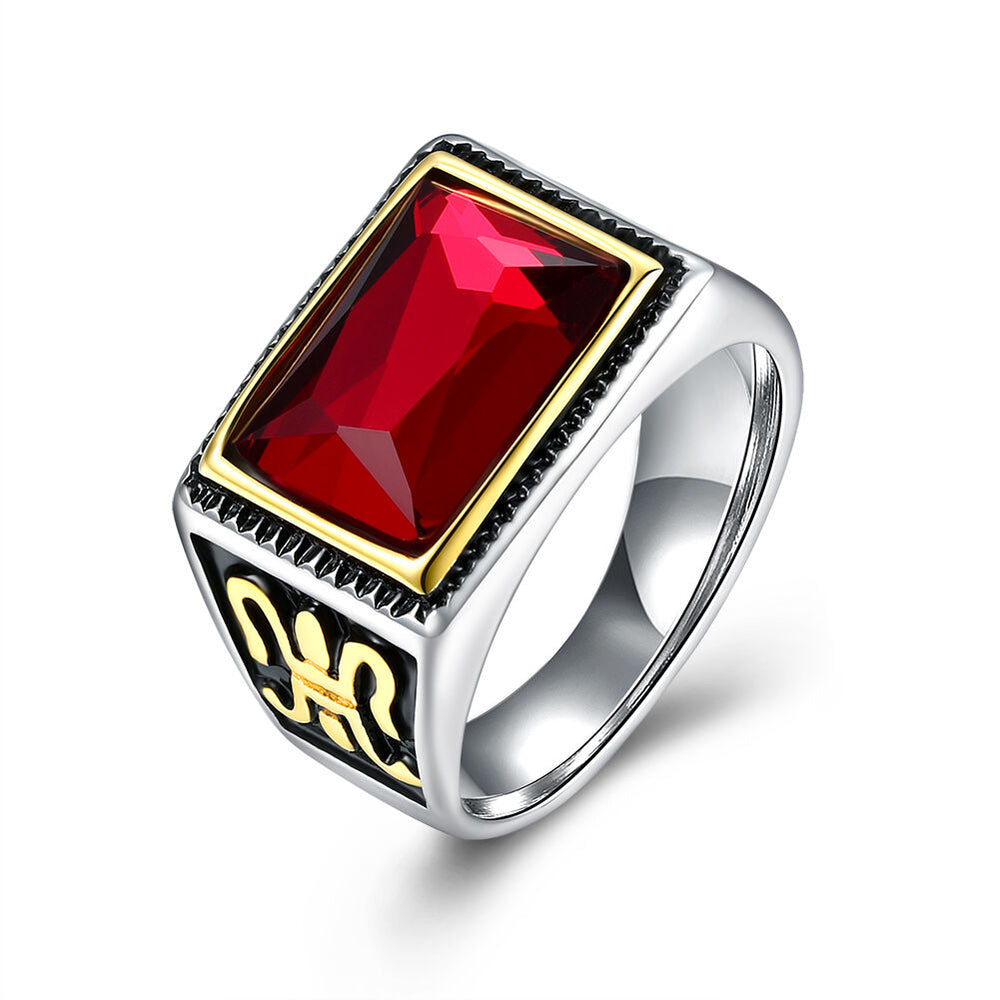 Stainless Steel Award Ring Red Yellow Gold AAA Zirconia Men's Unisex B460