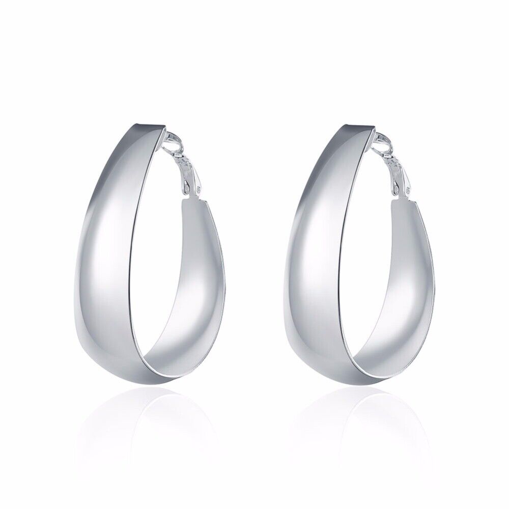 Sterling Silver Plated Hoop Pierced Earrings 1.92" Inches L6