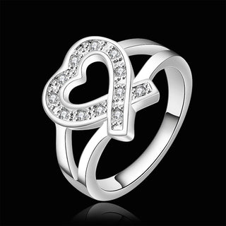 Sterling Silver Plated Zirconia Heart Band Ring Size 7 B39
