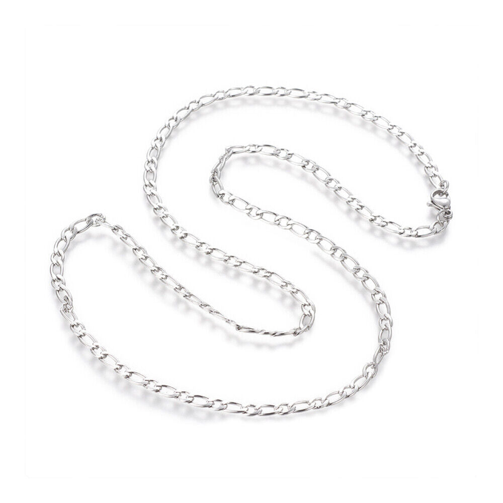 304 Stainless Steel Figaro Chain Necklace Lobster Silver Color 23.5" 4mm A208