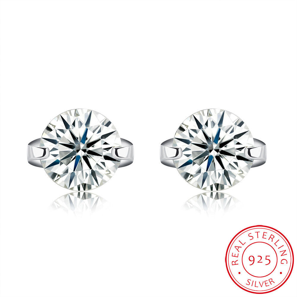 Sterling Silver Plated Earrings Stud AAA Zirconia Push Back Clasp L795