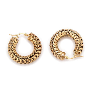 Stainless Steel Mesh Hoop Earrings Hypoallergenic Hollow Gold Z326