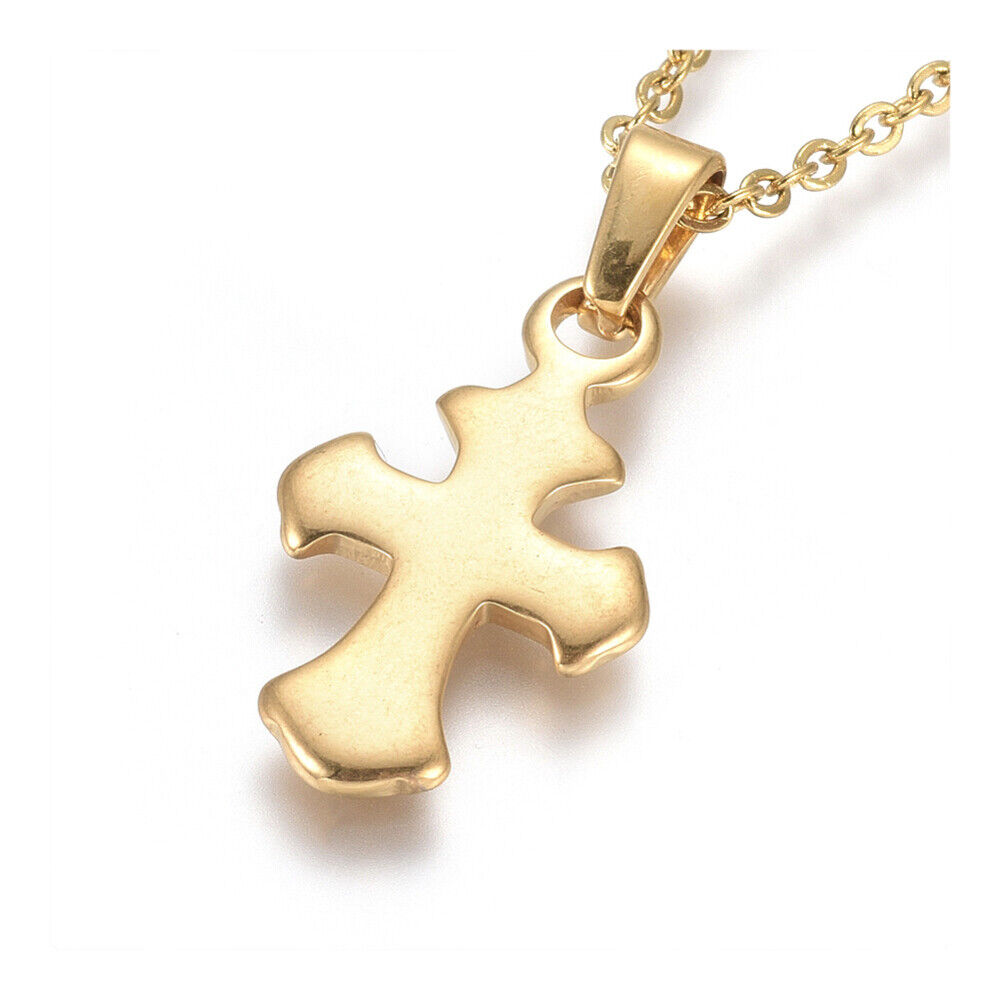 Stainless Steel Pendant Necklace Chain Lobster Religion Cross Gold 17.5" A220