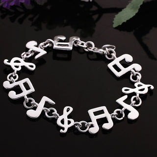 Women's Unisex Sterling Silver Plated Silver Bracelet Beads Song Notes Good Luck L40