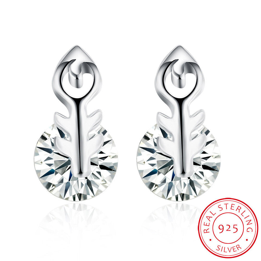 Sterling Silver Plated Earrings Stud AAA Zirconia Push Back Clasp L783