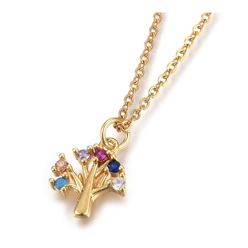 Stainless Steel Pendant Necklace Tree Gold 17.6" 45cm 13.5x11.5x2.5mm Z565