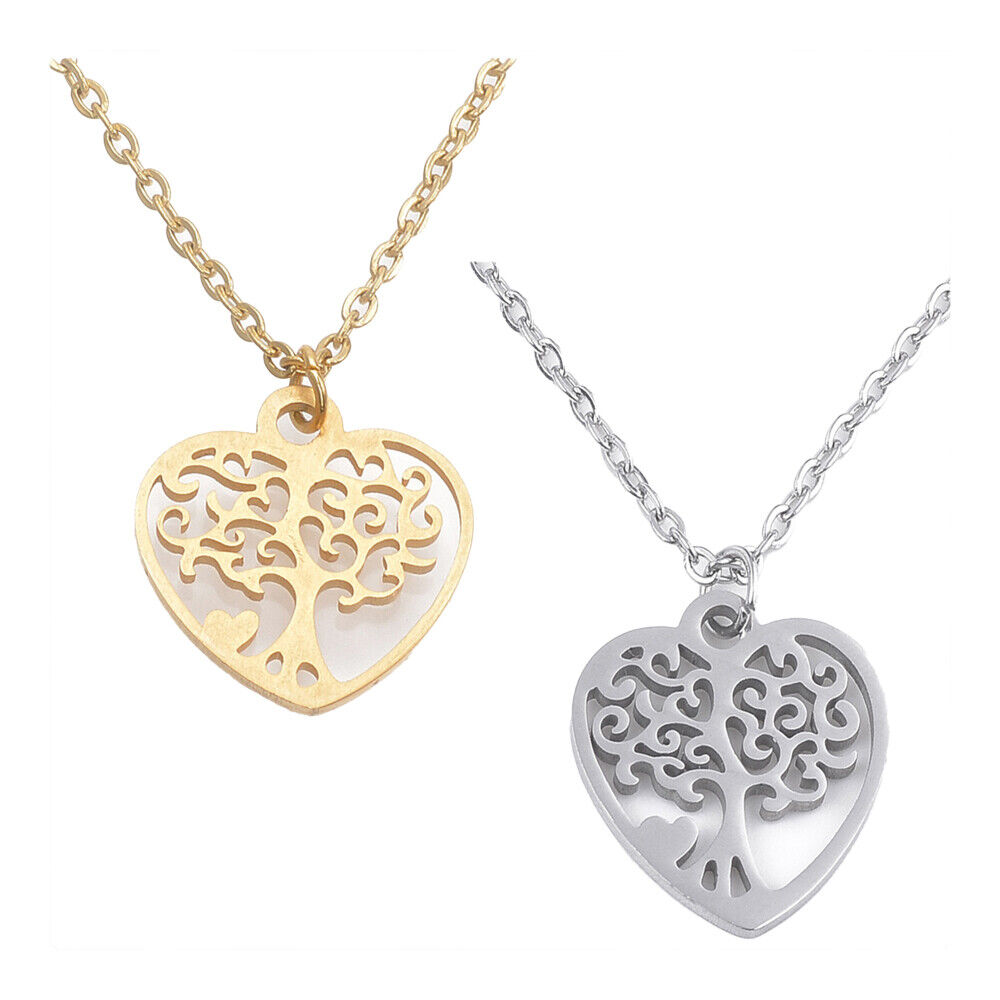 Stainless Steel Pendant Necklace Lobster Heart Tree Silver 15.7" 1.5mm Z631