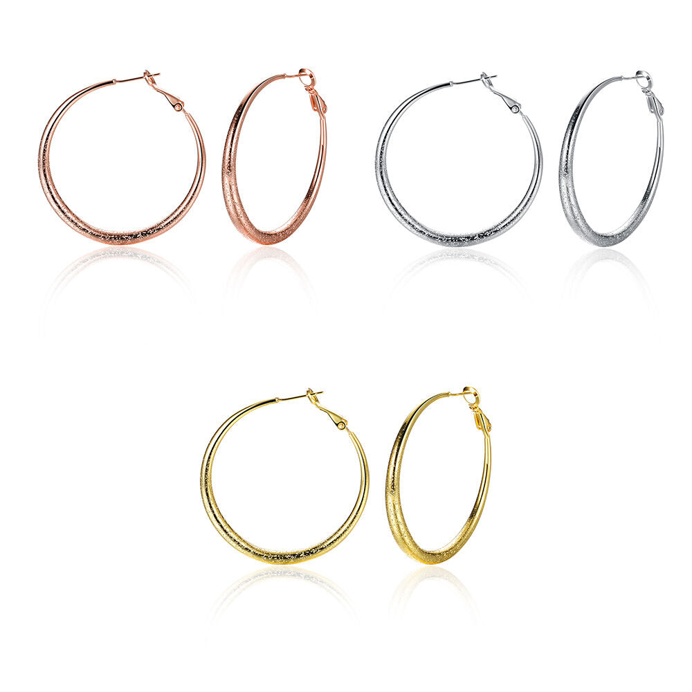Rose Gold Platinum Plated Earrings Hoop French Clip 1.64" L238