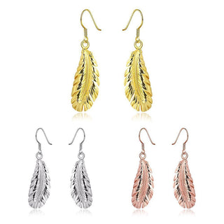 Rose Gold Plated Earrings Drop Dangle Fish Hook Leaf 52" L265
