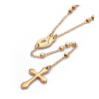 304 Stainless Steel Rosary Bead Necklace Easter Cross Virgin Mary Gold 21" A387