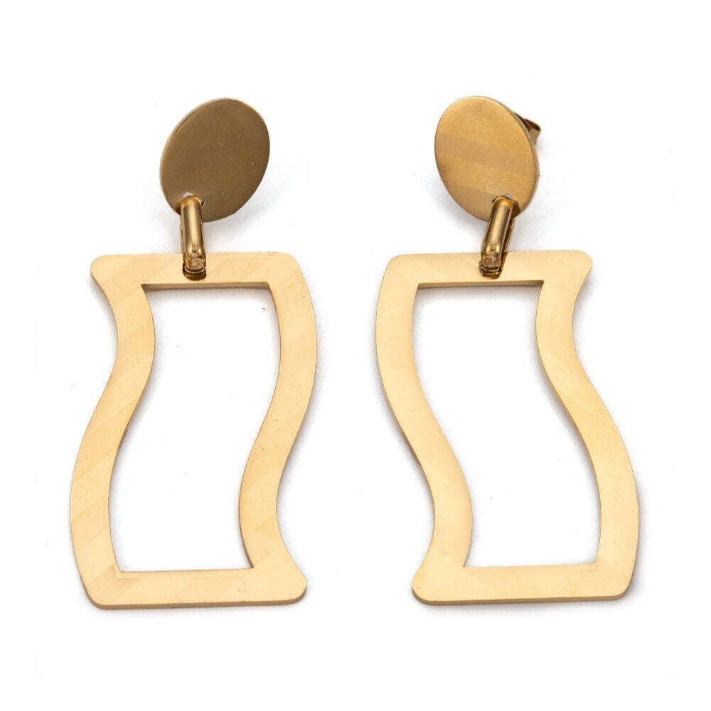 Stainless Steel Dangle Stud Earrings Laser Cut Wave Gold 60mm 0.8mm Z335