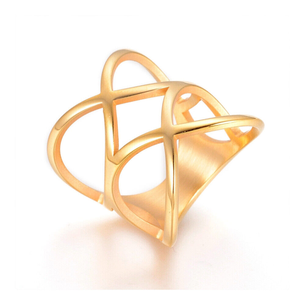 304 Stainless Steel Finger Rings Gold Size 7 17mm A23