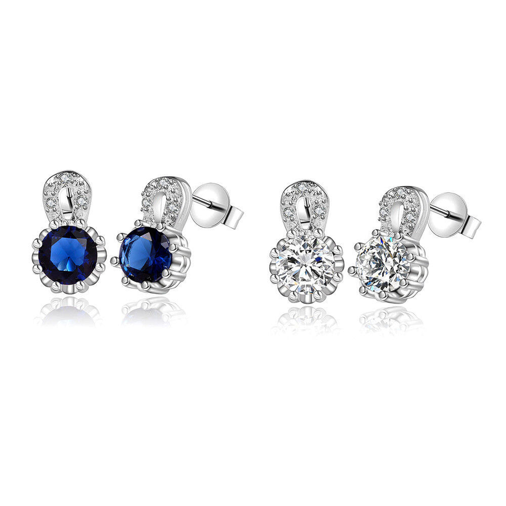 Sterling Silver Plated Earrings Butterfly Stud Zirconia Push Back Clasp L691
