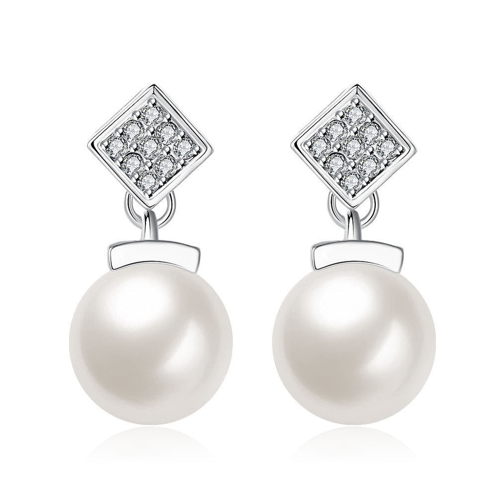 Platinum Plated Earrings Drop Dangle AAA Zirconia Push Back .48" L197