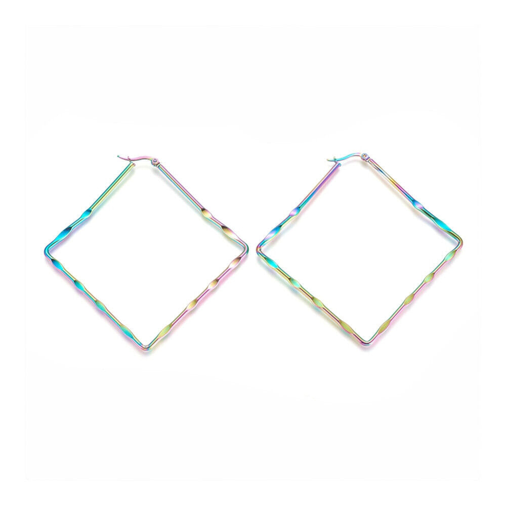 Stainless Steel Geometric Hoop Earrings Rhombus 12 Gauge 78x77 2mm 1x0.6mm A201