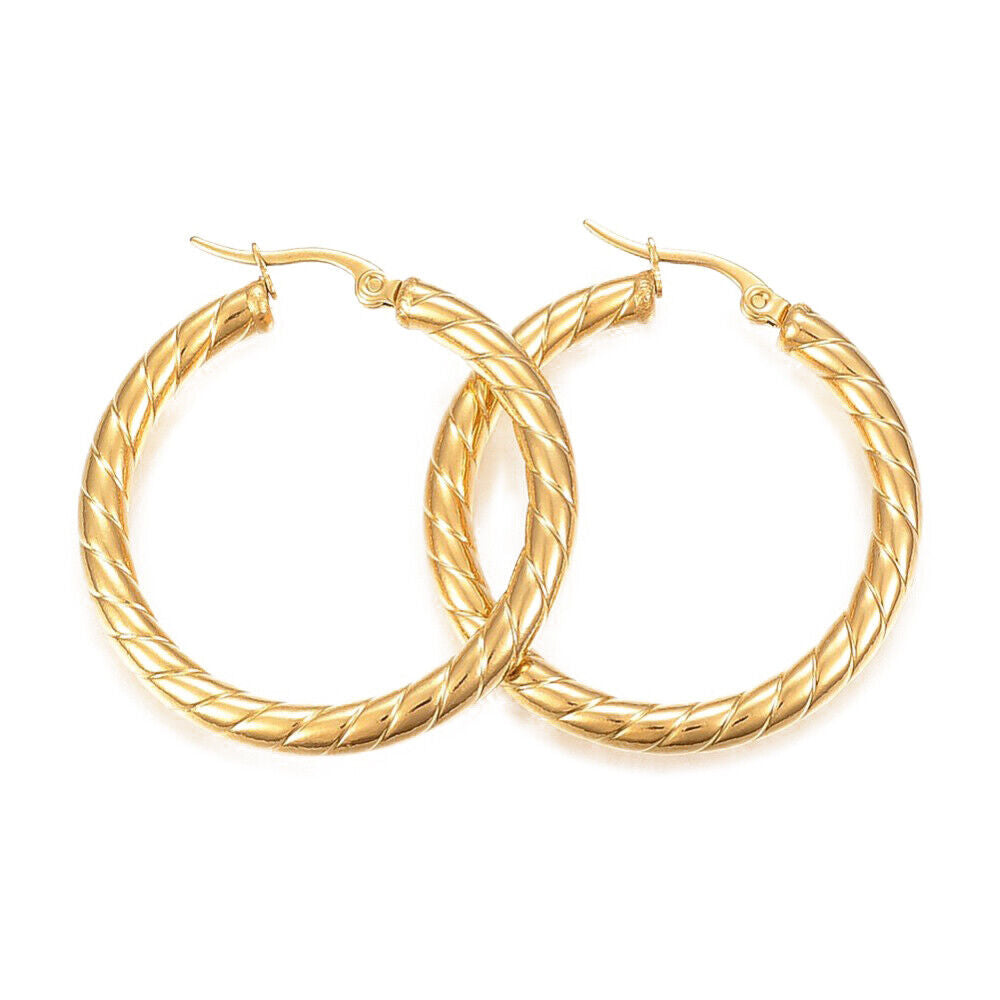 304 Stainless Steel Hoop Earrings Gold 40x37x4mm Pin 1x0.8mm P583