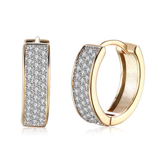 Yellow Gold Plated Earrings Hoop Huggies AAA Zirconia Latch Back Clasp L567