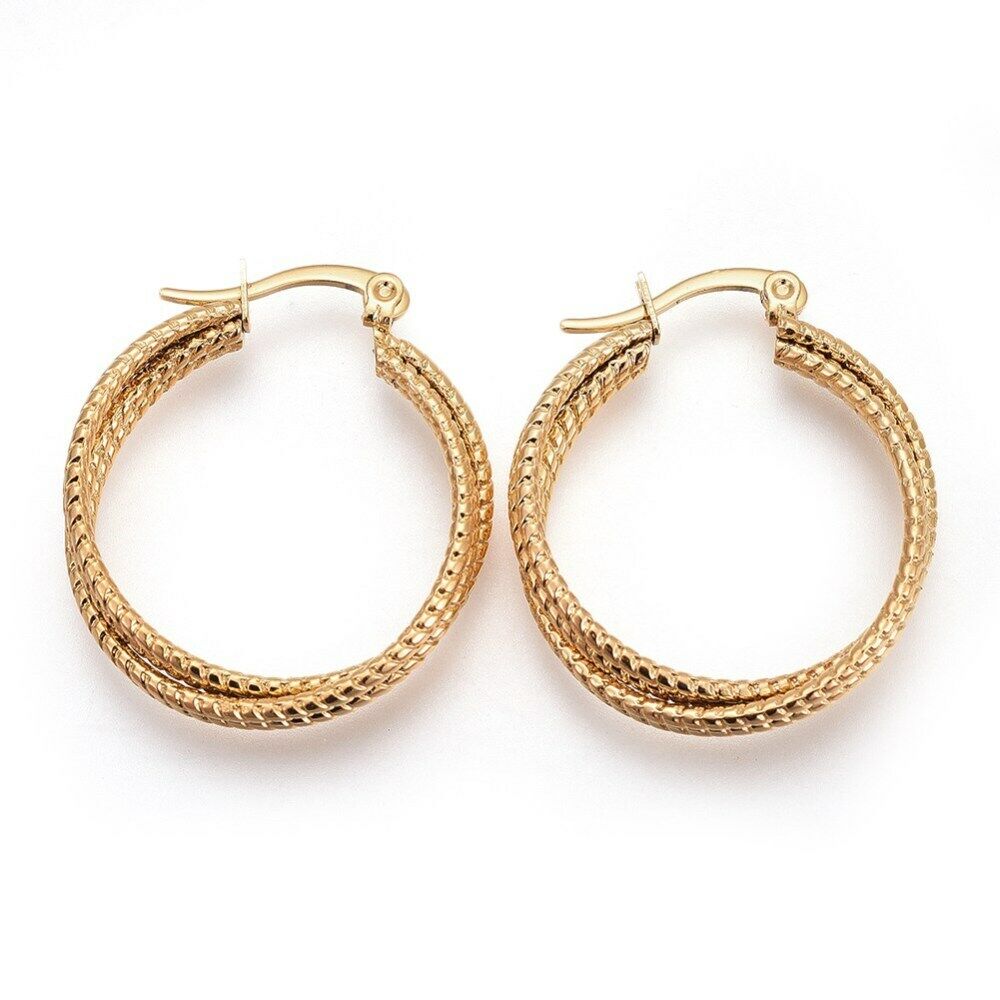 304 Stainless Steel Hoop Earrings Gold 31x26.5x6.5mm 1mm P164