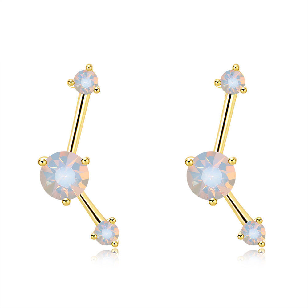 Yellow Gold Plated Earrings Stud AAA Zirconia Opal Push Back Clasp L490