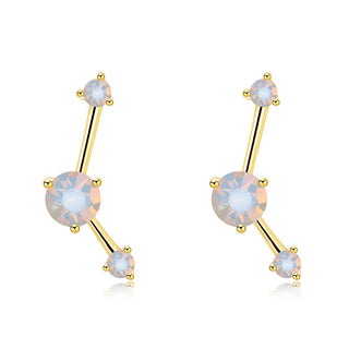 Yellow Gold Plated Earrings Stud AAA Zirconia Opal Push Back Clasp L490