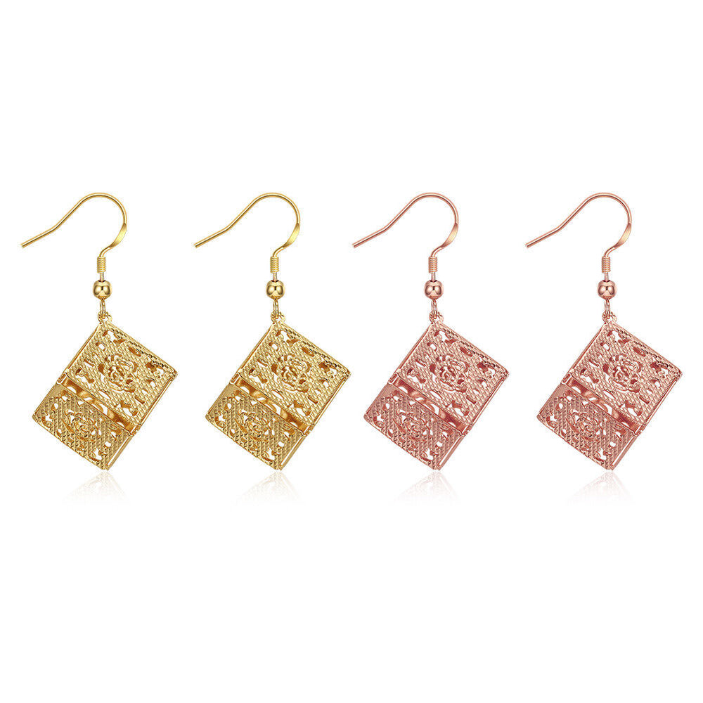 Yellow Gold Plated Earrings Drop Dangle Fish Hook Clasp L643