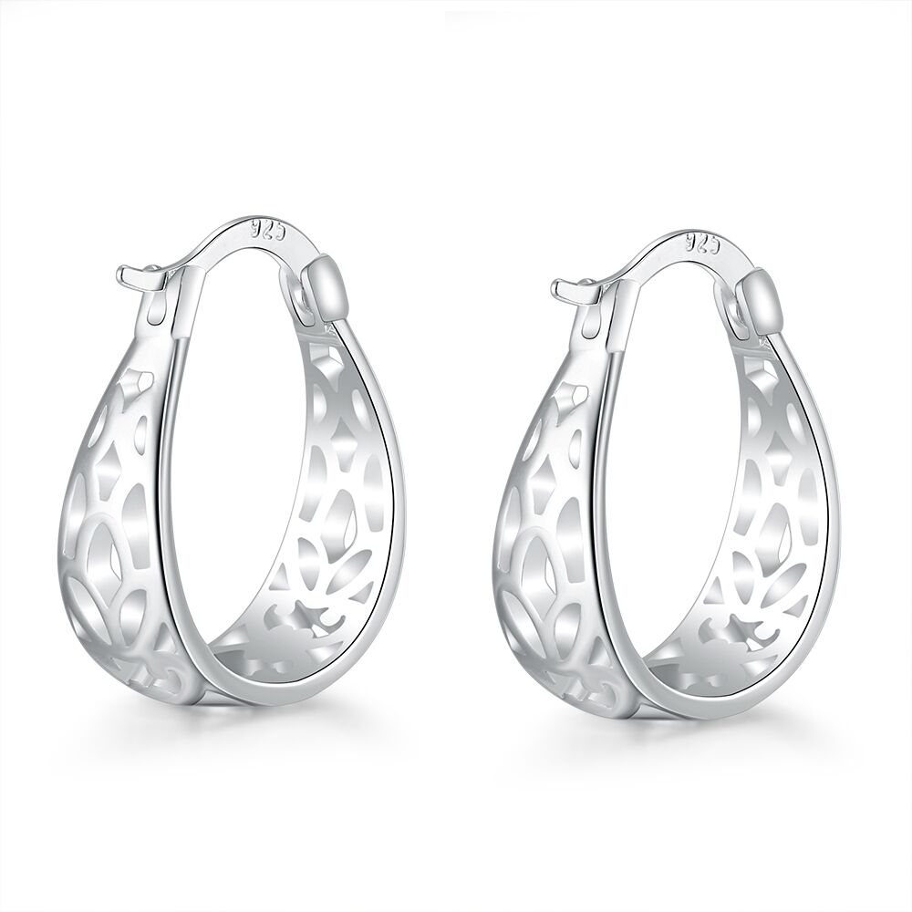 Sterling Silver Plated Earrings Hoop Hinged Hoop .72" L374