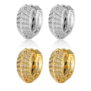 Gold Cubic Zirconia Hoop Earrings Clear Platinum Gold 14x15.5x6mm P179