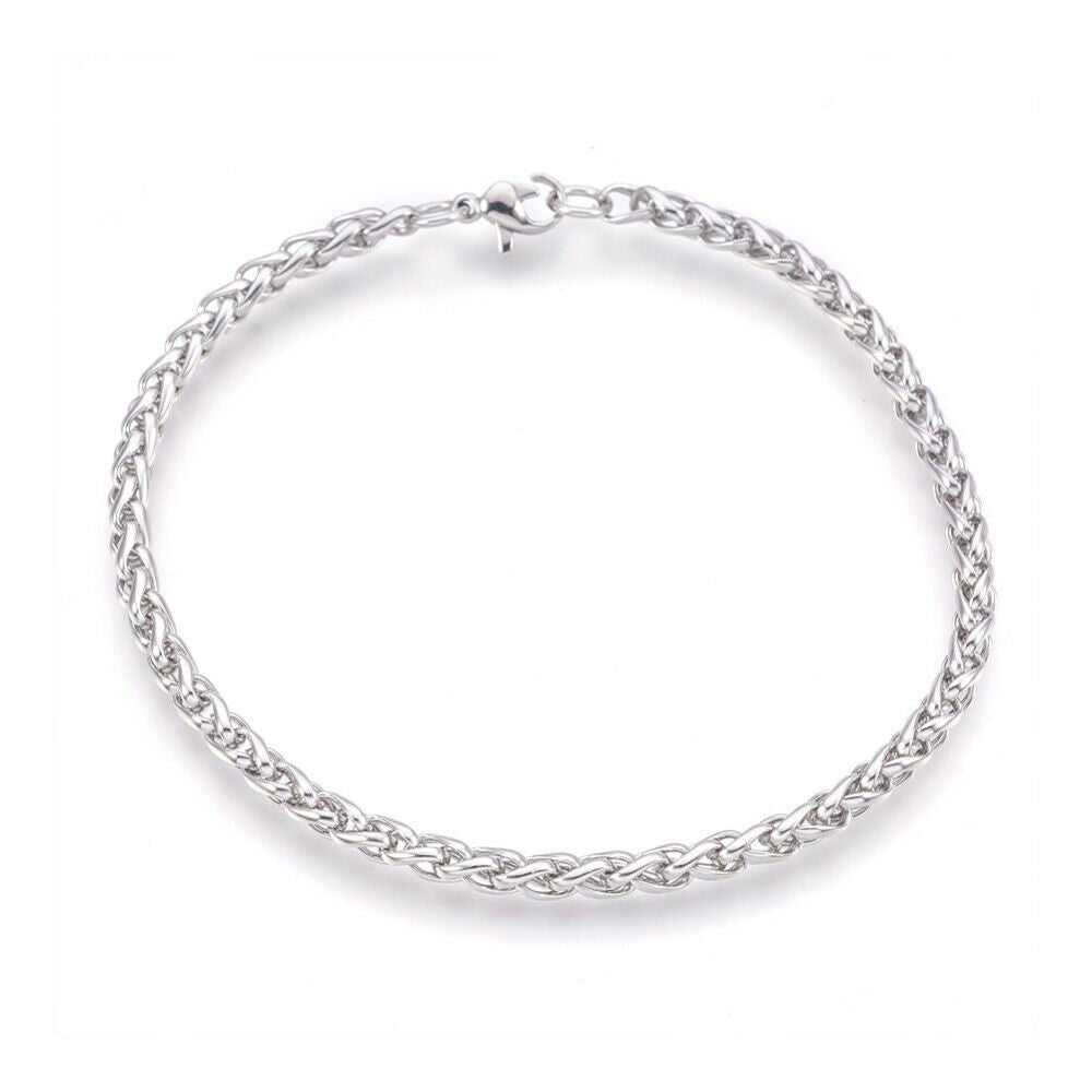 304 Stainless Steel Wheat Chain Bracelet Lobster Silver Color 8.5" 4mm A114