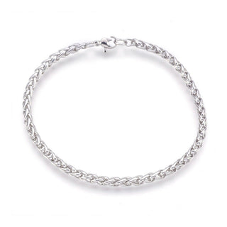 304 Stainless Steel Wheat Chain Bracelet Lobster Silver Color 8.5" 4mm A114
