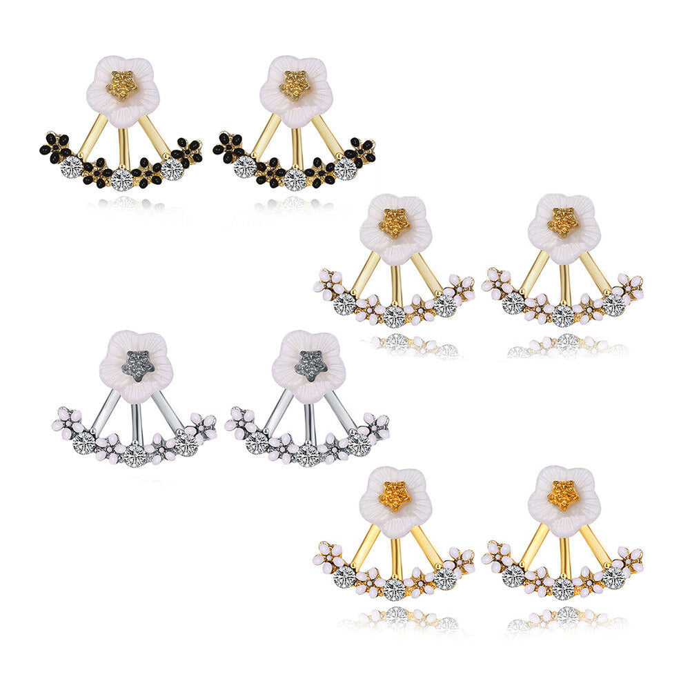 Yellow Gold Platinum Plated Earrings Drop Dangle AAA Zirconia Stud Clasp L827