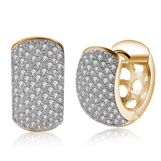 Yellow Gold Plated Earrings Hoop Huggies AAA Zirconia Latch Back Clasp L566