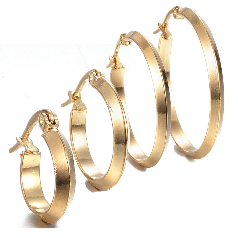 304 Stainless Steel Hoop Earrings Gold 0.6 To 1.4" Pin 1x0.8mm P620