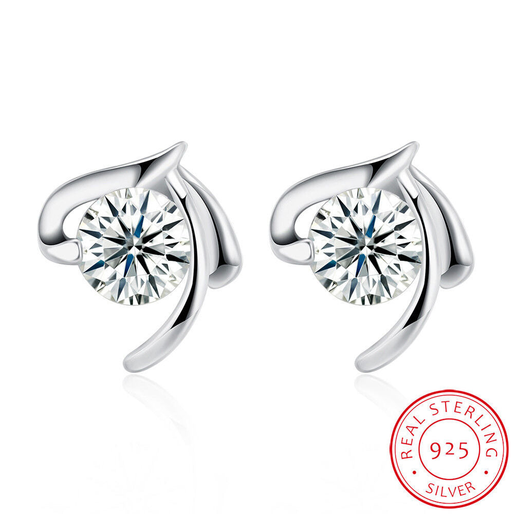 Sterling Silver Plated Earrings Stud AAA Zirconia Push Back Clasp L780