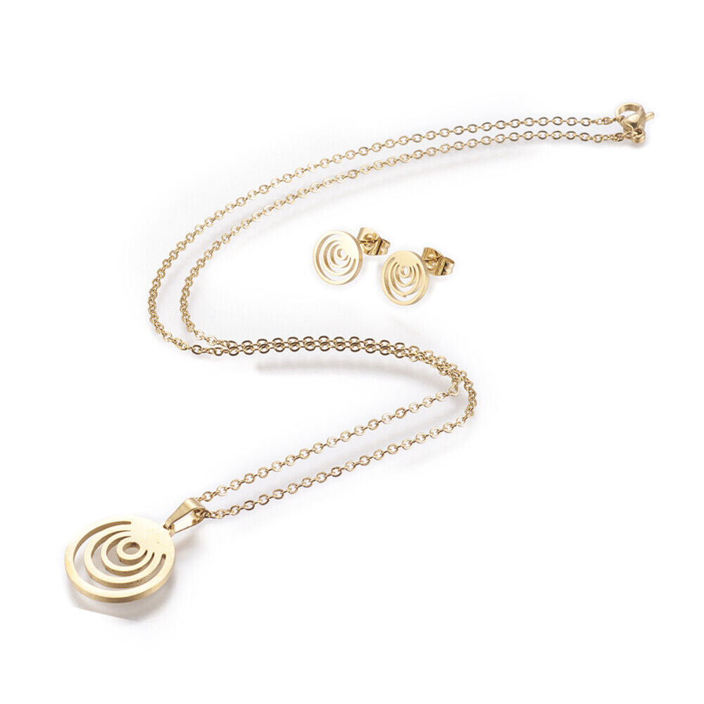 Stainless Steel Set Earring Pendant Necklace Vortex Gold 18" P831