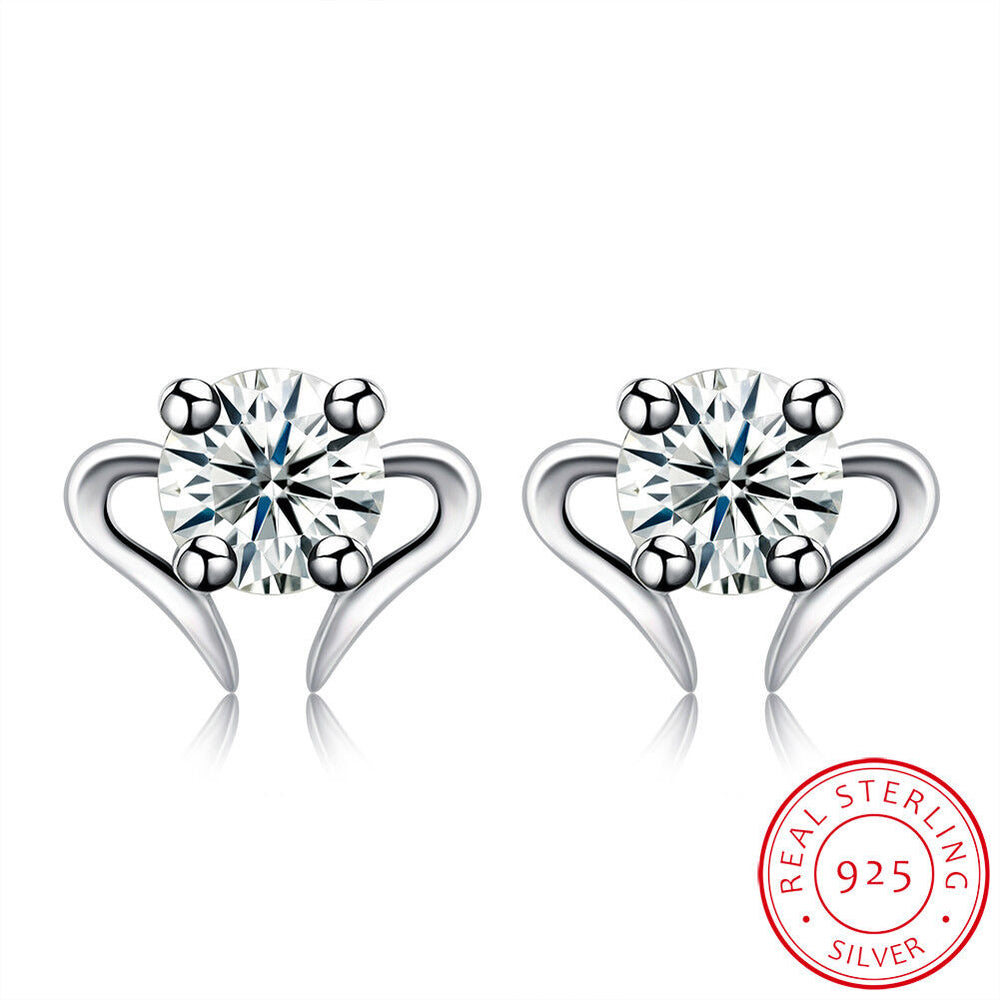 Sterling Silver Plated Earrings Stud AAA Zirconia Push Back Clasp L792